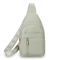 Bolso de pecho cruzado verde salvia en cuero PU con correa tejida estampada - verde claro