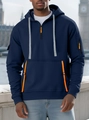 Detalle de sudadera con capucha azul marino con cremallera naranja y bolsillo de brazo - S / Tops / Azul marino