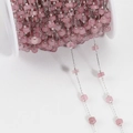 Pink bohemian glass bead chain with silver finish metal for DIY jewelry accessories - Steel Chain - Pink
