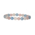 Bracciale in agata naturale da 8mm con perle blu pastello, rosa e bianco traslucido - Calcedonio Blu + Pietra Bianca + Quarzo Rosa