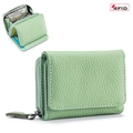 Portafoglio da donna verde menta in pelle con protezione RFID e grana martellata - verde chiaro