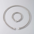 Set collana e bracciale a catena cubana in acciaio inossidabile argento lucido con chiusura - Catena tonda lucida (Colore acciaio) / Bracciale 9mm 21,5cm