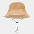 Dettaglio cappello a secchiello kaki con tesa cucita e cinturino regolabile per il mento - M (56-58cm) / Cachi