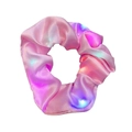 Pink satin LED hair scrunchie with glowing colorful lights on a clean white background - Pink
