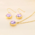 Elegant gold stainless steel jewelry set featuring round purple zircon pendant and earrings - 2-Piece Set (Necklace+Earrings) / Gold Purple