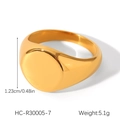 Close-up of a smooth 18K gold-plated stainless steel signet ring with dimensions of 1.23cm - Plain Round Signet Style (HC-R30005-7)