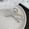Polished silver metal bow hair claw clip with mirror finish for elegant hairstyling - 28# Bowtie Style Silver