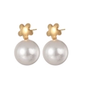 18K gold plated stainless steel stud earrings with pearl flower design for women - Gold Five-Petal Flower Pearl Earrings
