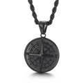 Collana a bussola in acciaio inossidabile nero opaco con catena a corda da uomo - Pendente Con Catena da 60cm / Nero