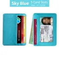 Sky blue PU leather slim card holder with 5 slots and transparent ID window - Sky Blue