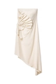 Detail van elegante beige strapless maxi-jurk met zijgedrapeerd en asymmetrische zoom - S / Broken Wit