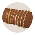 Detailansicht des 8-teiligen vergoldeten Armband-Sets aus Messing mit verschiedenen Kettendesigns - s168-Panzerkette Schlange Perlen Seil Ring Ketten