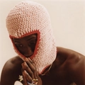 Pink and red hand-knitted Halloween Balaclava with devil horns and warm crochet texture - 57-59cm / Exposed Eye Style Pink and Red