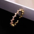 18K gold plated adjustable open ring featuring wavy pavé set pink zircon stones - Adjustable Open / Pink Zirconia