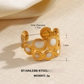 Gold plated stainless steel interlocking ring with white shell inlays and sizing details - Hollow Out Interlocking Rings Shell Style (ZN943)