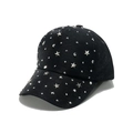 Black textured baseball cap featuring silver star rivets and rhinestone studs for women - M (56-58cm) / Black