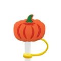 Schattige oranje pompoen siliconen rietje deksel met vaste ring voor accessoires - Pompoen-1704-21