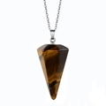 Macro shot of tiger eye hexagonal cone pendant with natural brown wood-like textures - Small 21MMX14MM / Tiger Eye Style (Small)