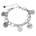 Detailed view of silver double-layered chain bracelet with Merci engraved coin pendants - Style 10-Merci Coin