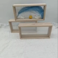 Three rectangular wooden hollow frames with blue dried flowers and swan decor - 26*13*5.5CM / Natural Wood Color
