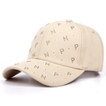 Detail of khaki twill baseball cap showing silver rhinestone NP letter and star patterns - Adjustable / Off White
