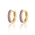 Golden huggie earrings with purple zircon stones in a minimalist minimalist design - Gold Purple Zirconia