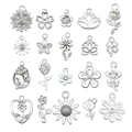 Assortimento di ciondoli a fiore in lega d'argento per gioielli fai da te e decorazioni creative - Misto 20 pezzi - Serie Argento Lucido