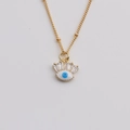Goldene Evil Eye Kette mit weißem Emaille und funkelndem blauen Zirkon Anhänger für Damen - 40+5CM Perlenkette / Weiß