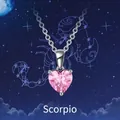 S925 sterling silver Scorpio necklace with heart-shaped pink stone and starry sky background - October: Pink Zirconia / Scorpio
