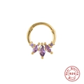 Detailed macro view of 925 sterling silver gold nose ring with purple marquise stones - Gold-Purple Zirconia