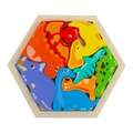 Wooden hexagon puzzle with colorful dinosaur blocks for children's cognitive learning - Theme Hexagon - Dinosaur