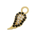 Detailed view of golden wing pendant featuring inlaid black and white cubic zirconia stones - Gold Black Zircon Wings