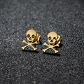 Minimalist gold-plated stainless steel skull and crossbones stud earrings for women - 434 Gold (Skull)