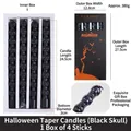 Set of 4 black skull tapered candles for Halloween in elegant black decorative box - Black Skull
