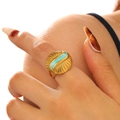 Bohemian gold textured ring with sunburst pattern and turquoise inlay for women - Eye Shape (A-865)