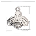Macro detail of a 9mm stainless steel bee charm pendant showing size and weight specs - Bee