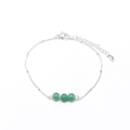 Minimalist silver plated bracelet with three green natural stone beads and link chain - Green Aventurine