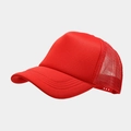 Detail of red mesh trucker hat with breathable fabric and adjustable snapback closure - Adjustable / Solid Red