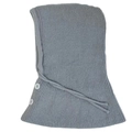 Winter grey ribbed knit balaclava hood with white side buttons and adjustable drawstring - Gray