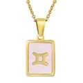 18K gold plated necklace with pink shell inlay and Gemini zodiac symbol pendant - Gemini (With Chain)