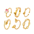 6-piece gold adjustable toe ring set featuring heart, butterfly, and dolphin designs - KC Gold White Pink Heart (6 Piece Set)