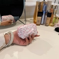 Mini-Kosmetiktasche aus Baumwolle mit Blumenmuster, rosa Schleife für Lippenstifte - Rosa Band-2