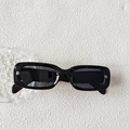 Classic black rectangular sunglasses with dark lenses and silver metal accents - Black