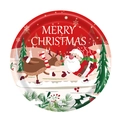 Merry Christmas paper plates with festive Santa Claus and reindeer ice skating scene - Large Red Christmas Plates