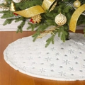 Jupe de sapin de Noël en fausse fourrure blanche avec flocons pailletés argent - Argent / 78cm