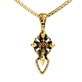 Golden cross wing necklace with red gemstone and black textured engraving - Gold