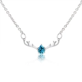Silver elk necklace featuring a pear-cut blue crystal pendant on a delicate chain - Blue 10291