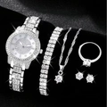Set gioielli di lusso color argento con orologio in cristallo, collana e bracciale - Set accessori (4-501E8 Argento) / Argento