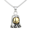 Collana con pendente a campana teschio rétro in argento e oro con catena box - Ciondolo Singolo - Oro Bicolore