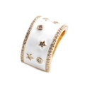 Wide gold adjustable star ring with white enamel and sparkling zircon accents - Adjustable Open / Star White